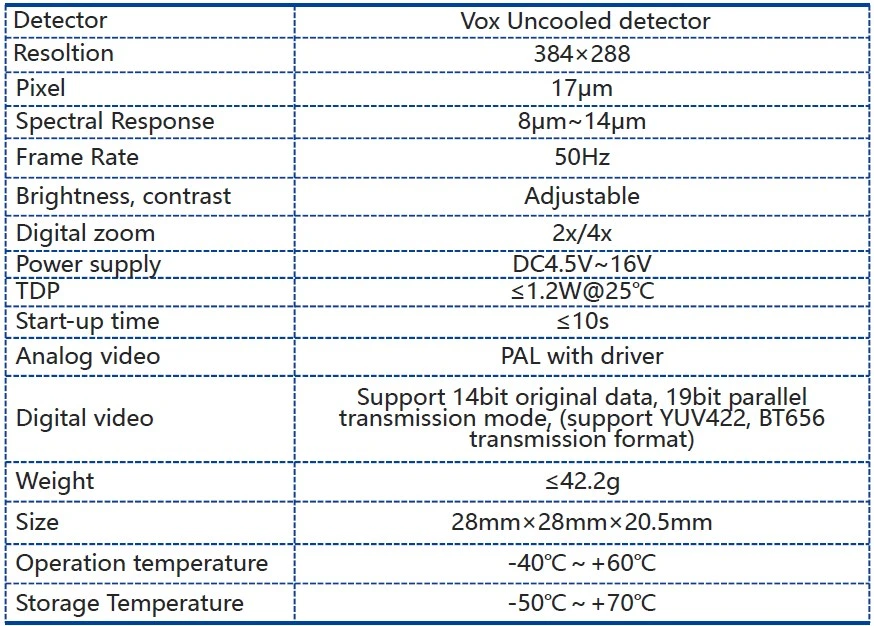 Lwir 384*288 17um Thermal Camera Module Uncooled Vox Infrared Camera Core